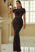 Black Iridescent Sequin Backless Mermaid Long Formal Dress
