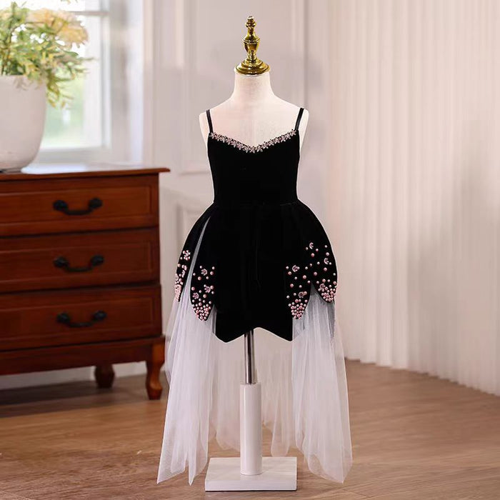 Black Pearls Strapless Flower Girl Dress J557