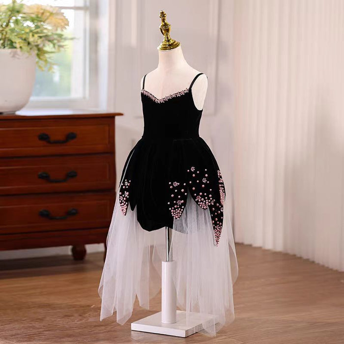 Black Pearls Strapless Flower Girl Dress J557