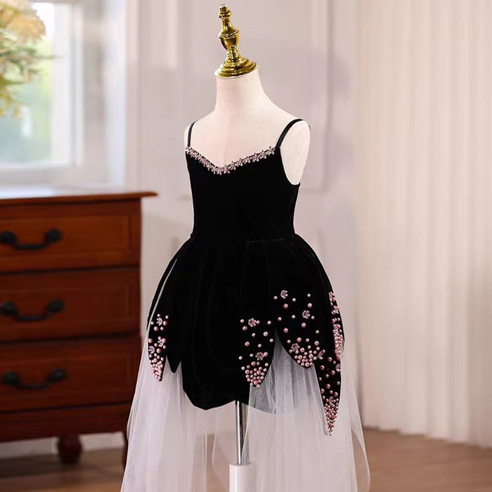 Black Pearls Strapless Flower Girl Dress J557
