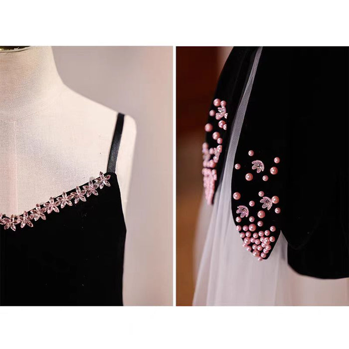 Black Pearls Strapless Flower Girl Dress J557