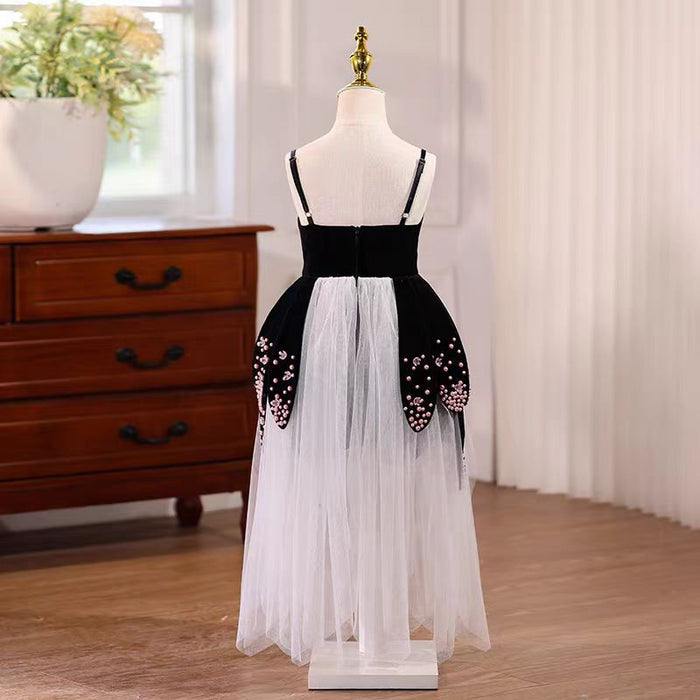 Black Pearls Strapless Flower Girl Dress J557