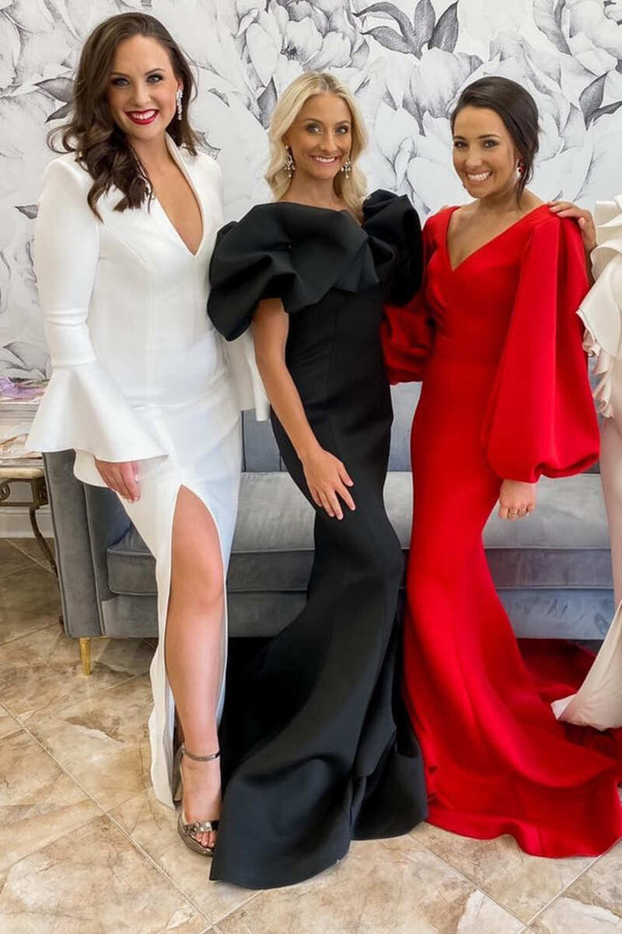 Black Ruffled Mermaid Long Evening Dress