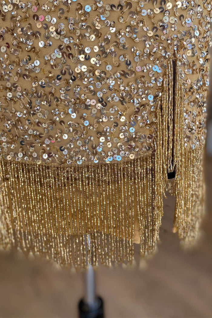 Black Sequins Halter Tassel Mini Party Dress