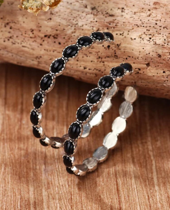 Black Stone Hoop Earrings