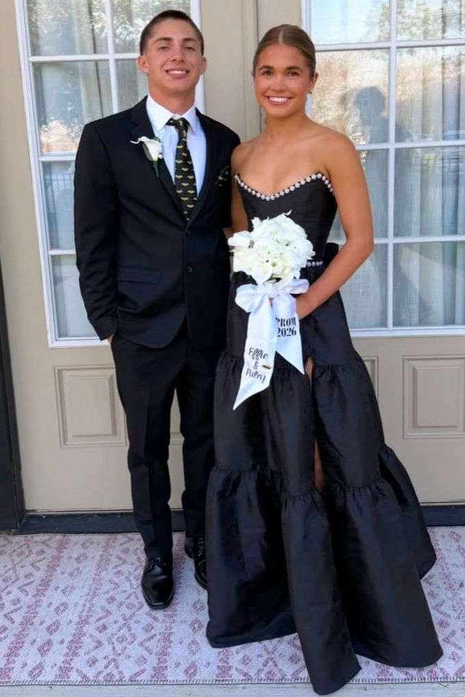 Black Strapless Pearls A-Line Empire-Waist Sleeveless Long Prom Dress