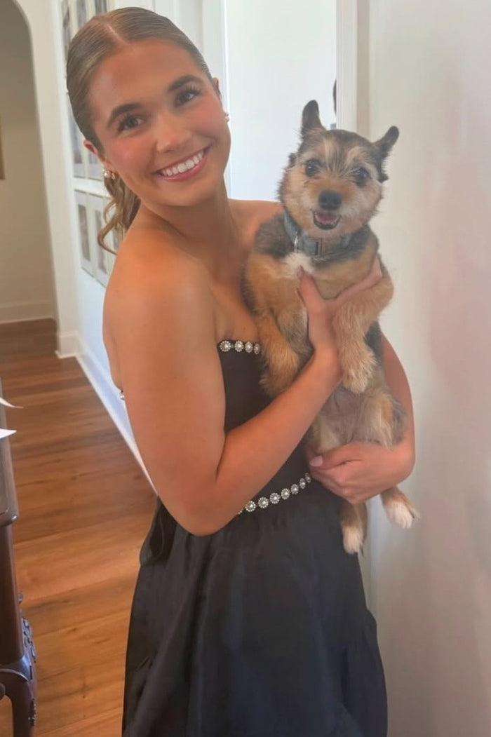 Black Strapless Pearls A-Line Empire-Waist Sleeveless Long Prom Dress