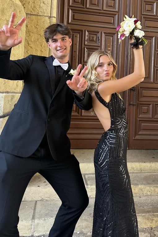 Black V-Neck Straps Double Backless Sequins Long Prom Dress with Slit