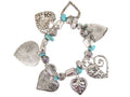 Blazin Roxx Western Turquoise & Silver Heart Charm Bracelet