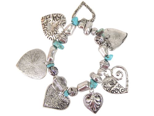 Blazin Roxx Western Turquoise & Silver Heart Charm Bracelet