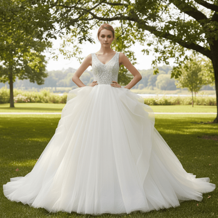 Bling Princess V Neck Wedding Dress with Tank Straps - Rosymae