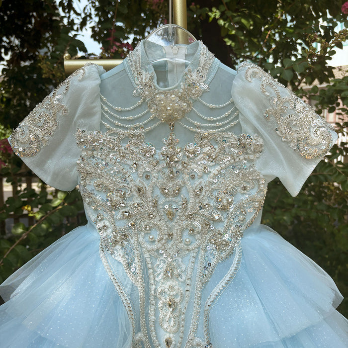 Blue Flower Girl Dress with Beaded Bodice Knee Length J567