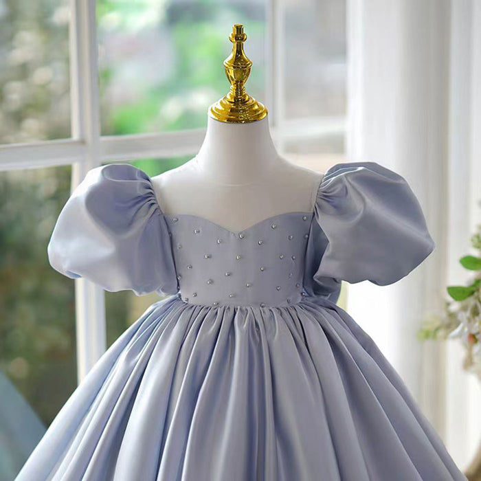 Blue Girl Dress Pearls Kids 1st Toddler Birthday Party Holiday Prom Gown J766