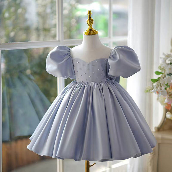 Blue Girl Dress Pearls Kids 1st Toddler Birthday Party Holiday Prom Gown J766