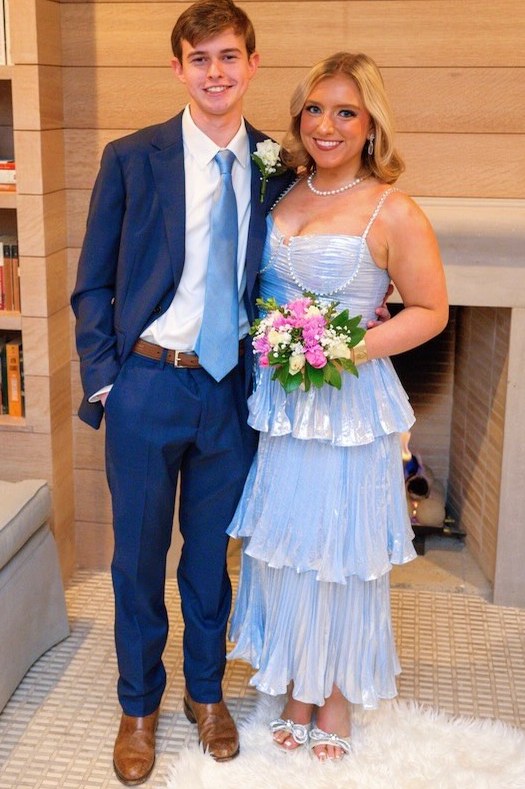 Blue Metallic A-Line Straps Pearls Sleeveless Ruffles Prom Dress