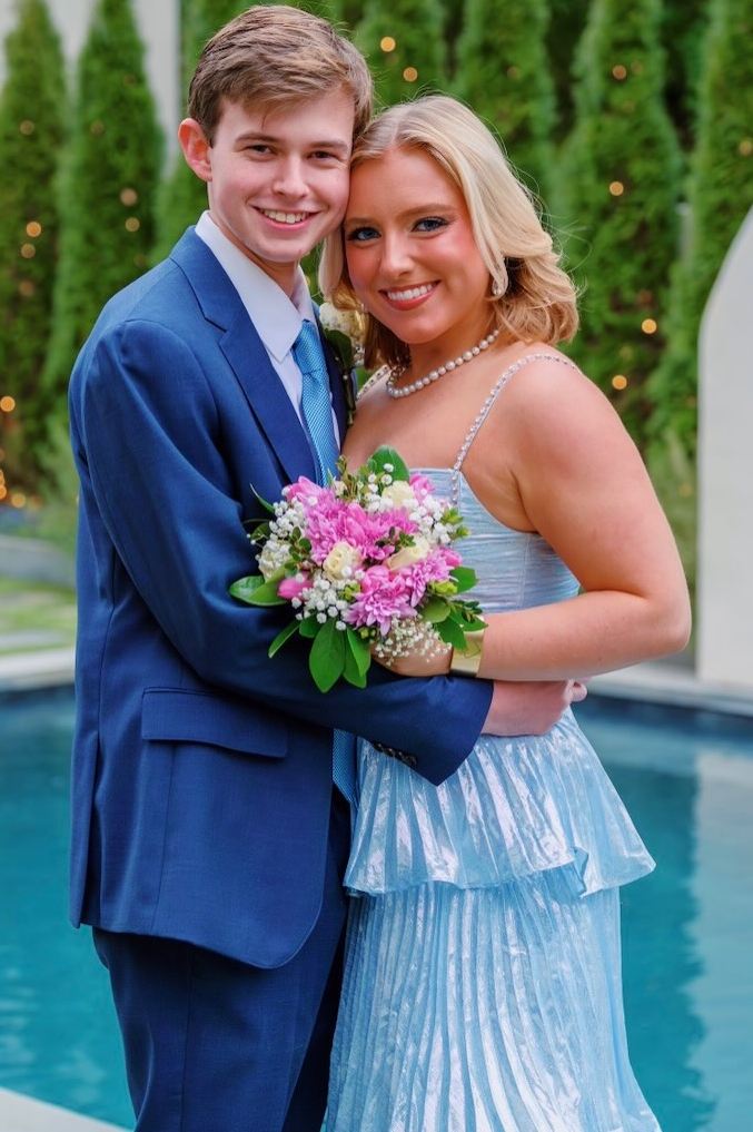 Blue Metallic A-Line Straps Pearls Sleeveless Ruffles Prom Dress