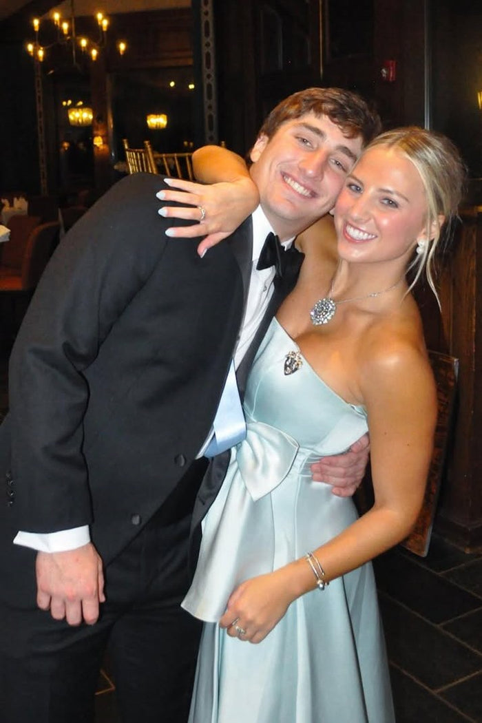 Blue Strapless with Bow A-Line Empire-Waist Sleeveless Long Prom Formal Dress