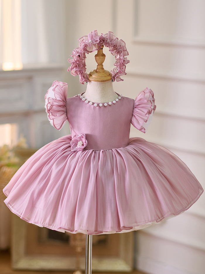 Blue/Green Baby Puffy Sleeve Adorable Girl Dress with Flowers J035
