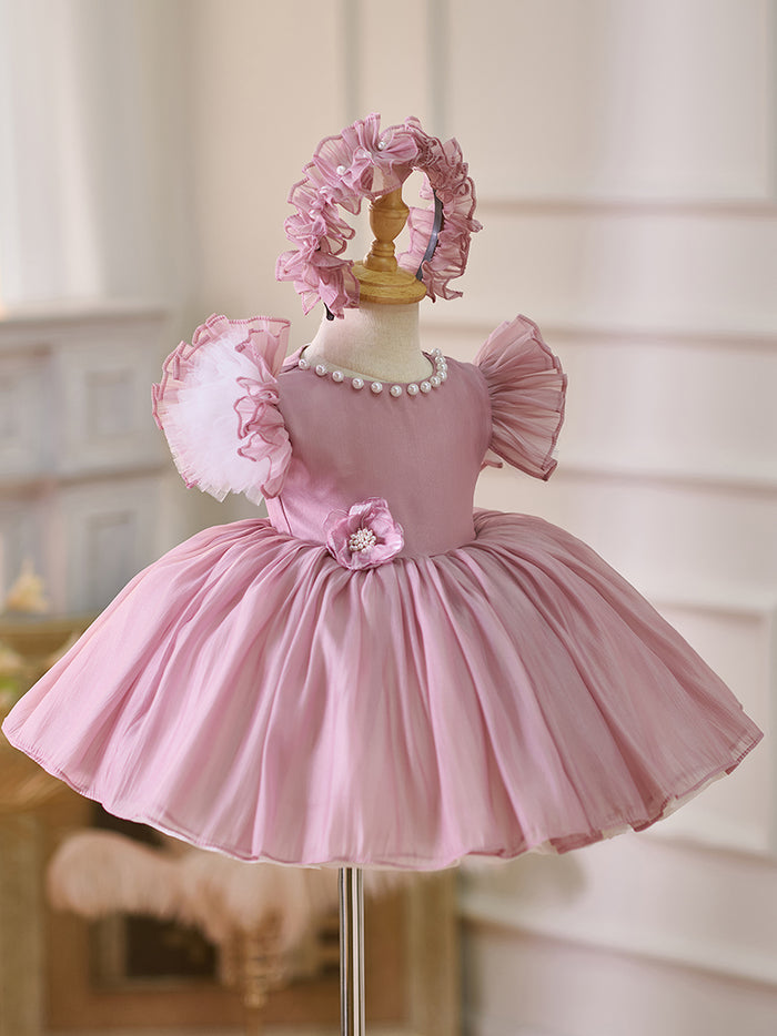 Blue/Green Baby Puffy Sleeve Adorable Girl Dress with Flowers J035