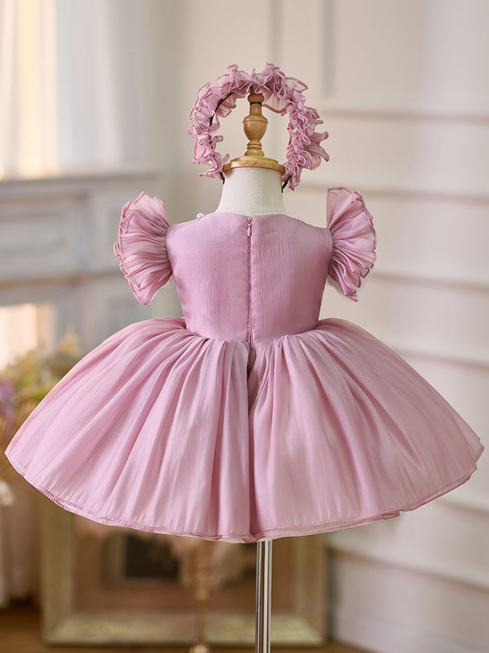 Blue/Green Baby Puffy Sleeve Adorable Girl Dress with Flowers J035