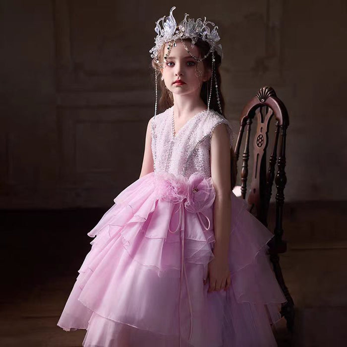 Blush Pink Flower Girl Dress with Sequins Embroidery J232