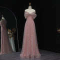Blush Pink Off Shoulder Sparkly Evening Dress SS653