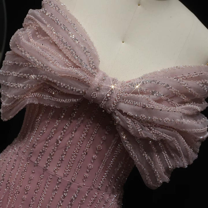 Blush Pink Off Shoulder Sparkly Evening Dress SS653