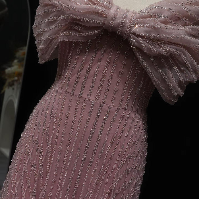 Blush Pink Off Shoulder Sparkly Evening Dress SS653