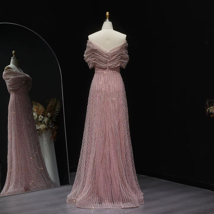 Blush Pink Off Shoulder Sparkly Evening Dress SS653