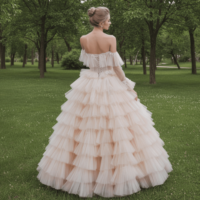Boho A-Line Wedding Dress with Tulle Skirt - Rosymae