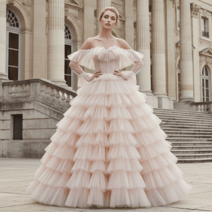 Boho A-Line Wedding Dress with Tulle Skirt - Rosymae