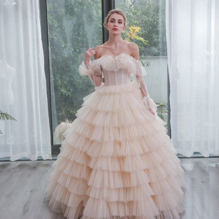 Boho A-Line Wedding Dress with Tulle Skirt - Rosymae