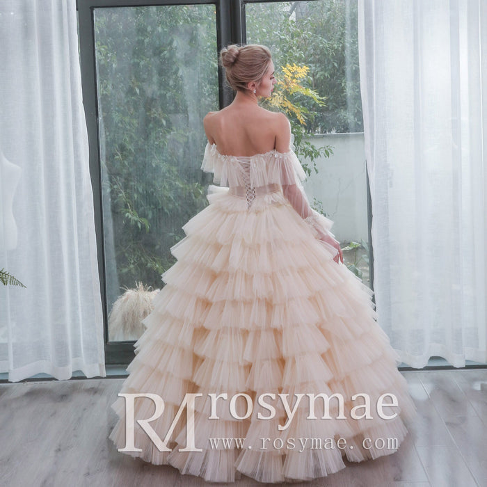 Boho A-Line Wedding Dress with Tulle Skirt - Rosymae