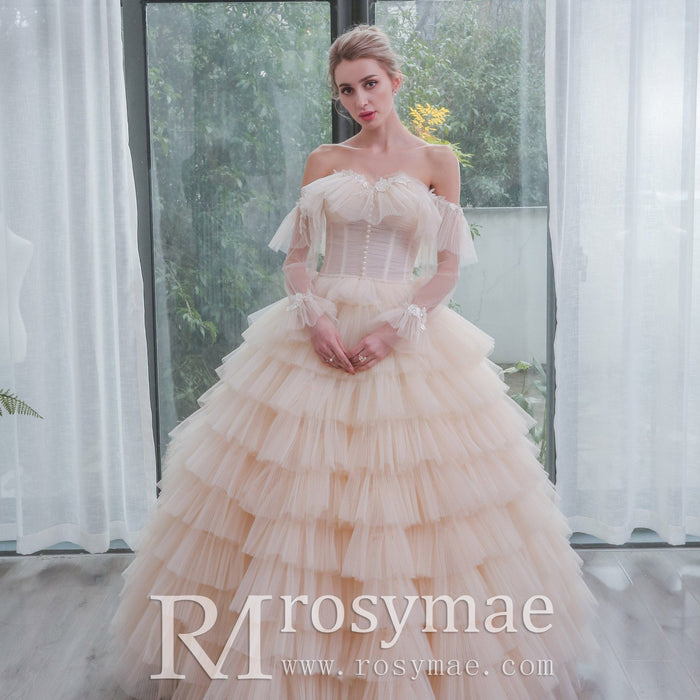 Boho A-Line Wedding Dress with Tulle Skirt - Rosymae