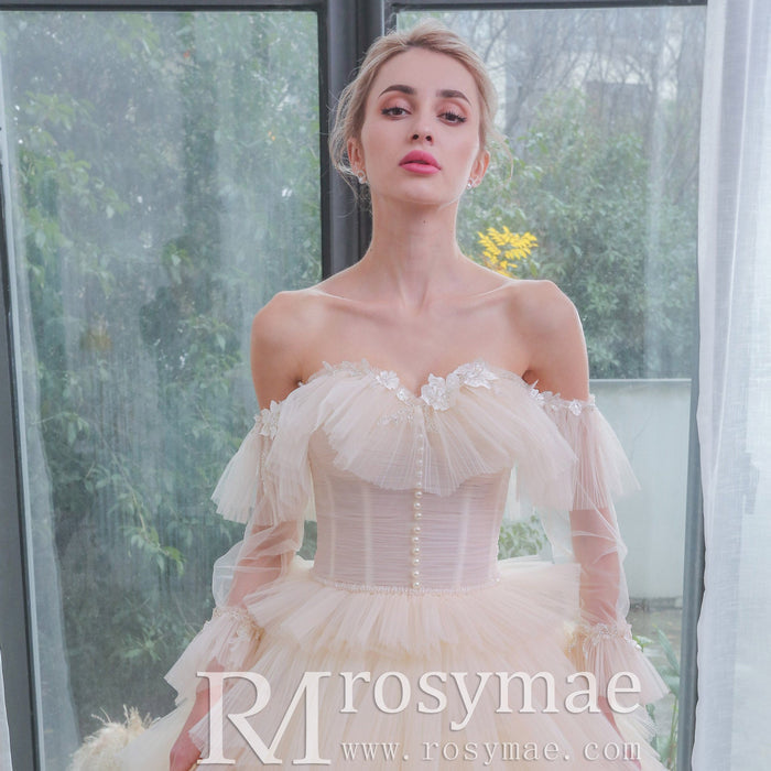 Boho A-Line Wedding Dress with Tulle Skirt - Rosymae