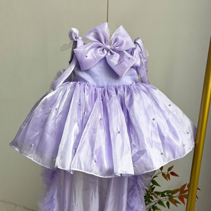 Bowed Lace Up Satin Flower Girl Dress With Trailing J546