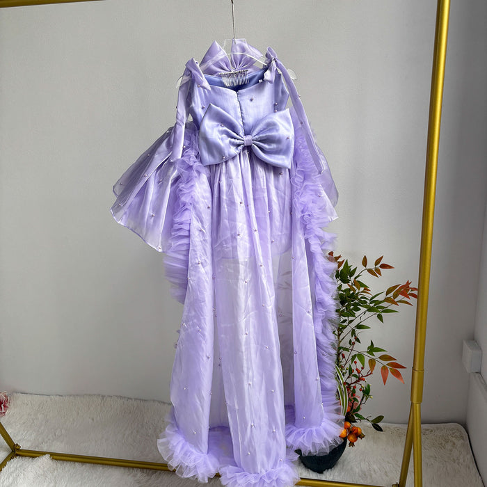 Bowed Lace Up Satin Flower Girl Dress With Trailing J546