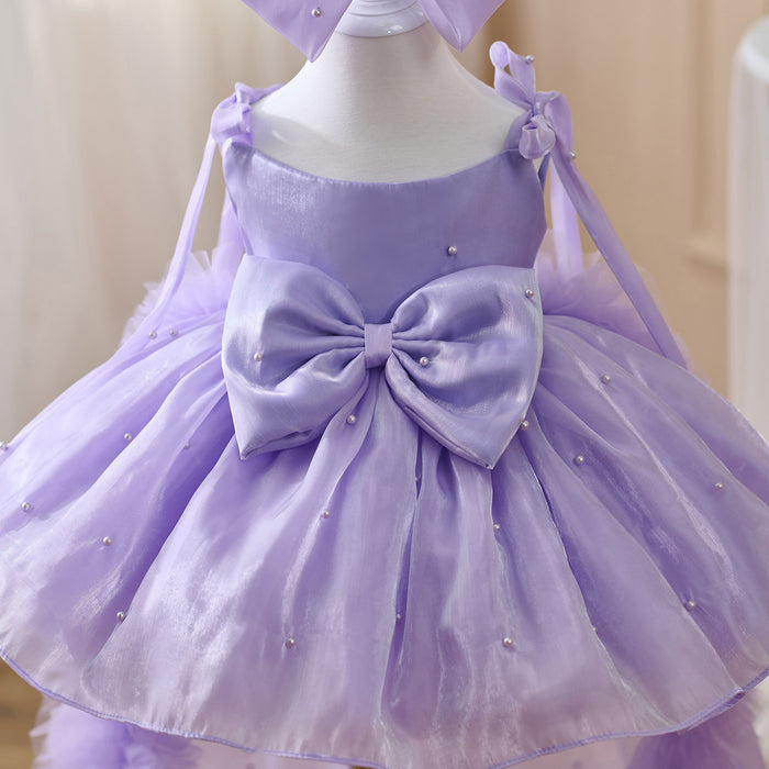 Bowed Lace Up Satin Flower Girl Dress With Trailing J546