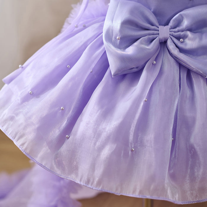 Bowed Lace Up Satin Flower Girl Dress With Trailing J546