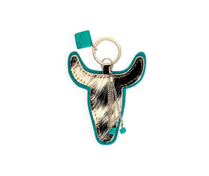 Buffalo Head Hair-on Hide Key Fob in Turquoise