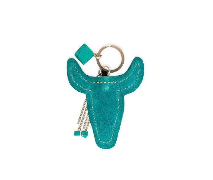 Buffalo Head Hair-on Hide Key Fob in Turquoise