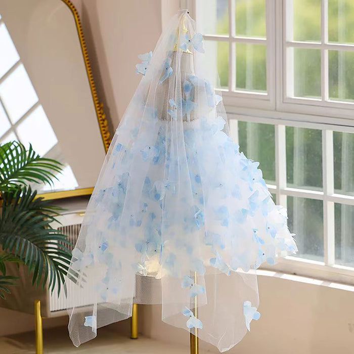 Butterfly Knee Length Birthday Party Flower Girl Dress Blue D090