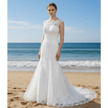 Capped Sleeve Trumpet Lace Applique Bridal Wedding Dress - Rosymae