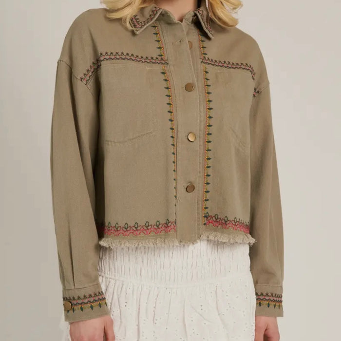 CC EMBROIDERED CROP JACKET IN DENIM