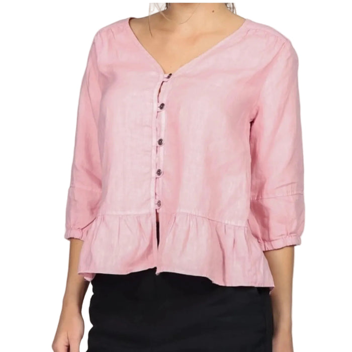 CC LINEN BUTTON UP TOP WITH PEPLUM BOTTOM