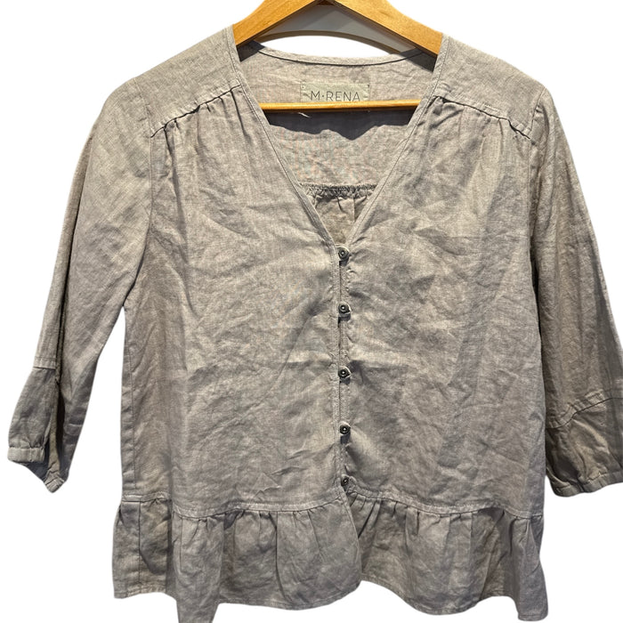CC LINEN BUTTON UP TOP WITH PEPLUM BOTTOM