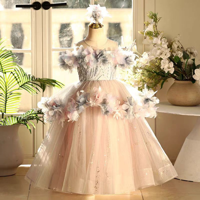 Champagne Flower Girl Dress Kids Birthday Party Holiday J755