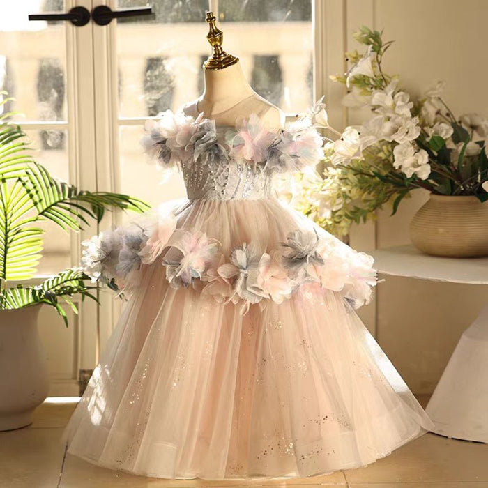 Champagne Flower Girl Dress Kids Birthday Party Holiday J755