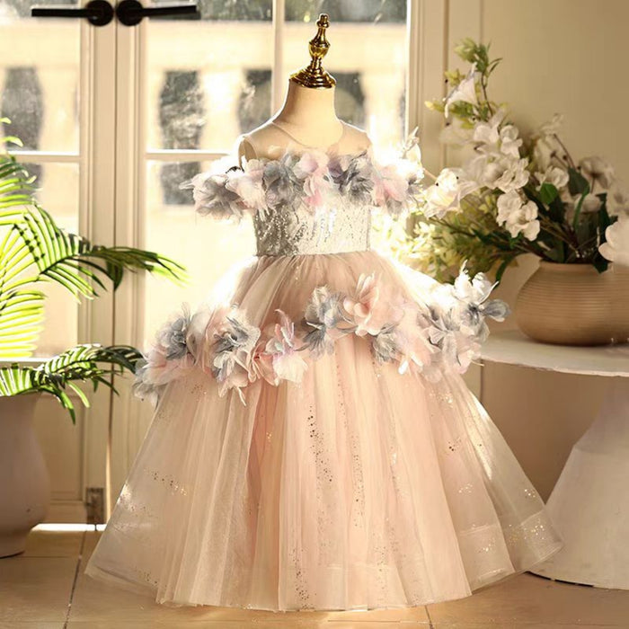 Champagne Flower Girl Dress Kids Birthday Party Holiday J755