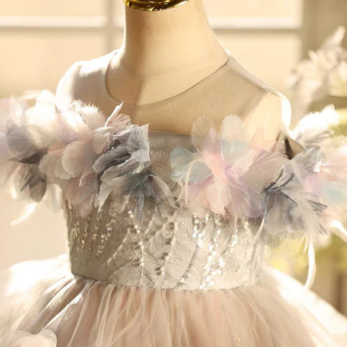 Champagne Flower Girl Dress Kids Birthday Party Holiday J755